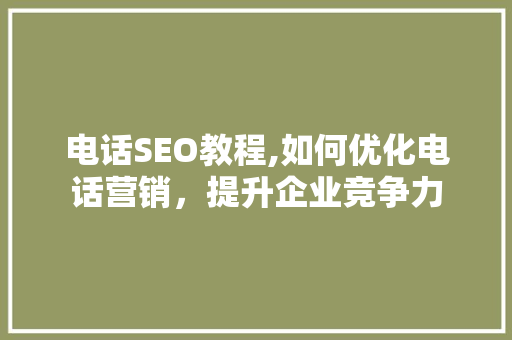 电话SEO教程,如何优化电话营销，提升企业竞争力