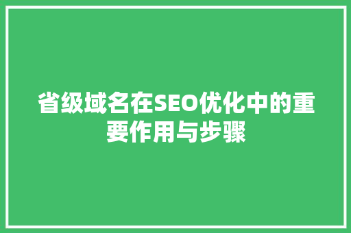 省级域名在SEO优化中的重要作用与步骤