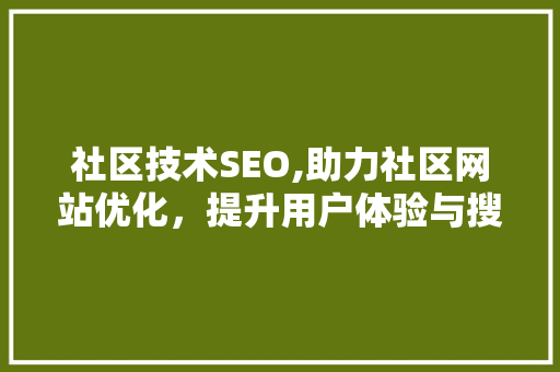 社区技术SEO,助力社区网站优化，提升用户体验与搜索引擎排名
