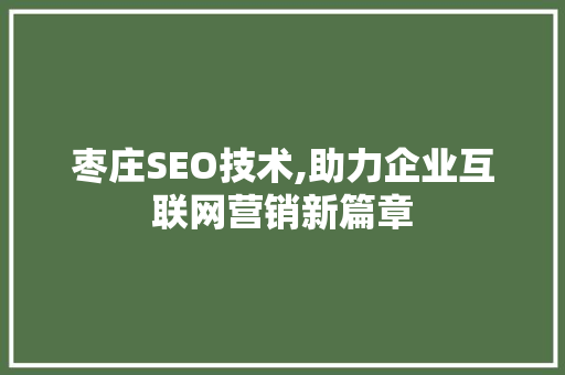 枣庄SEO技术,助力企业互联网营销新篇章