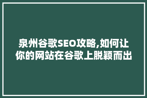 泉州谷歌SEO攻略,如何让你的网站在谷歌上脱颖而出