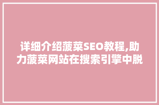 详细介绍菠菜SEO教程,助力菠菜网站在搜索引擎中脱颖而出