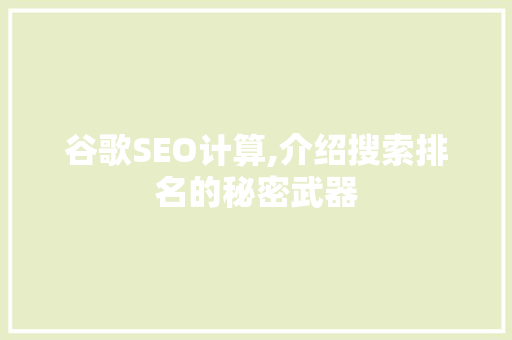 谷歌SEO计算,介绍搜索排名的秘密武器