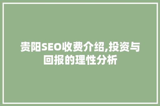贵阳SEO收费介绍,投资与回报的理性分析