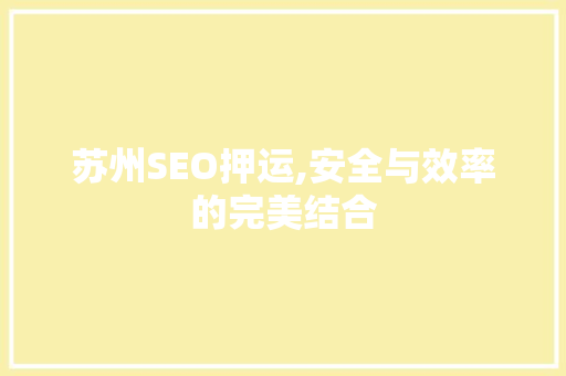 苏州SEO押运,安全与效率的完美结合