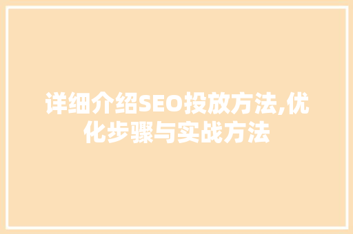 详细介绍SEO投放方法,优化步骤与实战方法