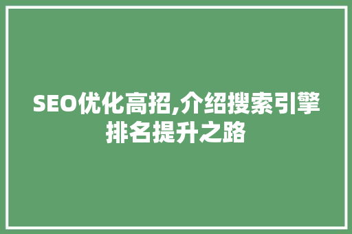SEO优化高招,介绍搜索引擎排名提升之路