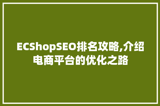 ECShopSEO排名攻略,介绍电商平台的优化之路  第1张