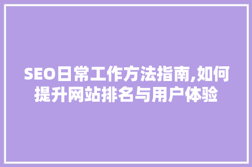 SEO日常工作方法指南,如何提升网站排名与用户体验