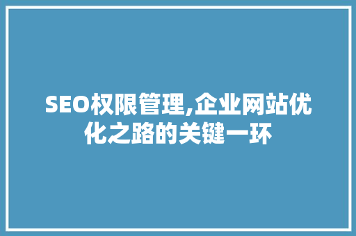 SEO权限管理,企业网站优化之路的关键一环