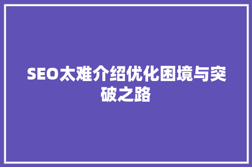 SEO太难介绍优化困境与突破之路