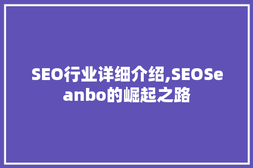SEO行业详细介绍,SEOSeanbo的崛起之路