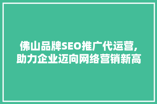 佛山品牌SEO推广代运营,助力企业迈向网络营销新高峰
