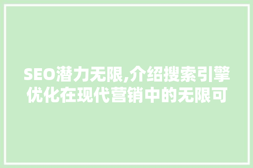 SEO潜力无限,介绍搜索引擎优化在现代营销中的无限可能