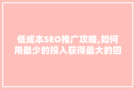 低成本SEO推广攻略,如何用最少的投入获得最大的回报  第1张