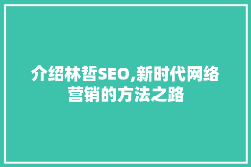 介绍林哲SEO,新时代网络营销的方法之路