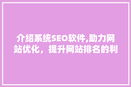 介绍系统SEO软件,助力网站优化，提升网站排名的利器