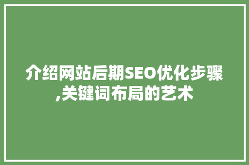 介绍网站后期SEO优化步骤,关键词布局的艺术