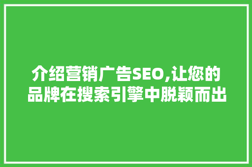 介绍营销广告SEO,让您的品牌在搜索引擎中脱颖而出