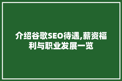 介绍谷歌SEO待遇,薪资福利与职业发展一览