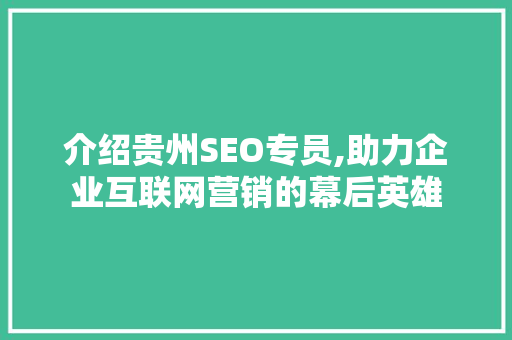 介绍贵州SEO专员,助力企业互联网营销的幕后英雄