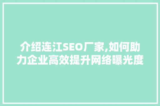 介绍连江SEO厂家,如何助力企业高效提升网络曝光度