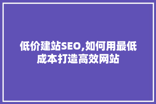 低价建站SEO,如何用最低成本打造高效网站