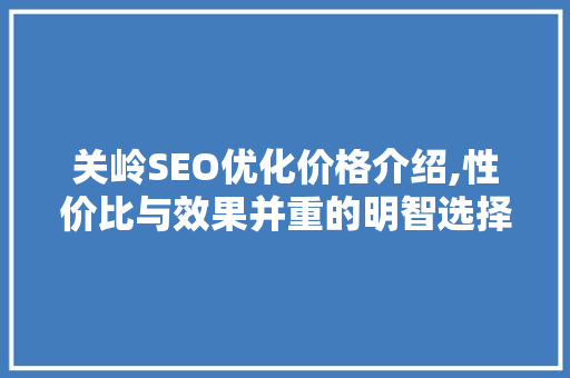关岭SEO优化价格介绍,性价比与效果并重的明智选择