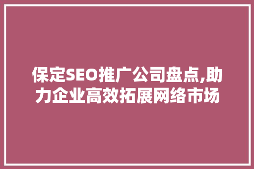 保定SEO推广公司盘点,助力企业高效拓展网络市场