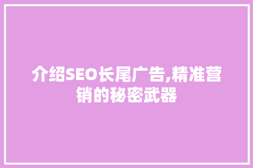 介绍SEO长尾广告,精准营销的秘密武器