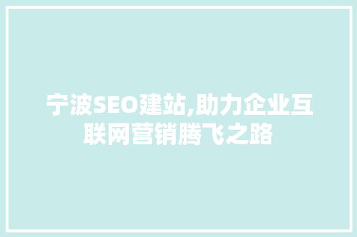 宁波SEO建站,助力企业互联网营销腾飞之路