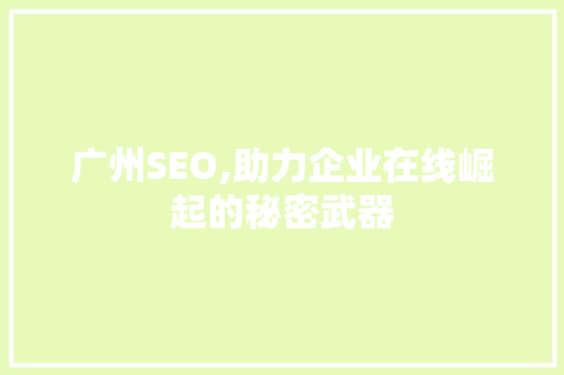 广州SEO,助力企业在线崛起的秘密武器
