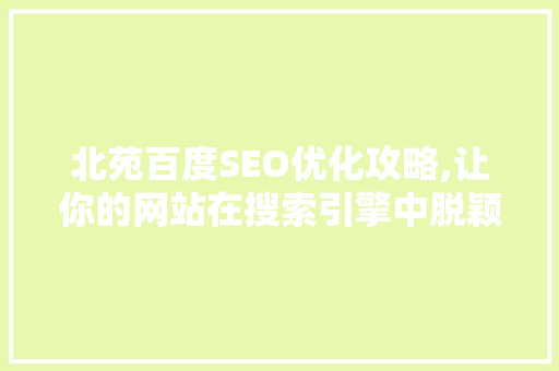 北苑百度SEO优化攻略,让你的网站在搜索引擎中脱颖而出