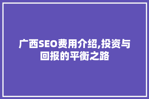 广西SEO费用介绍,投资与回报的平衡之路