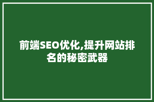 前端SEO优化,提升网站排名的秘密武器