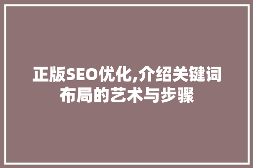 正版SEO优化,介绍关键词布局的艺术与步骤