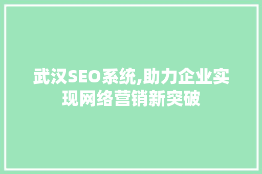 武汉SEO系统,助力企业实现网络营销新突破