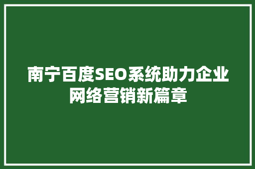 南宁百度SEO系统助力企业网络营销新篇章