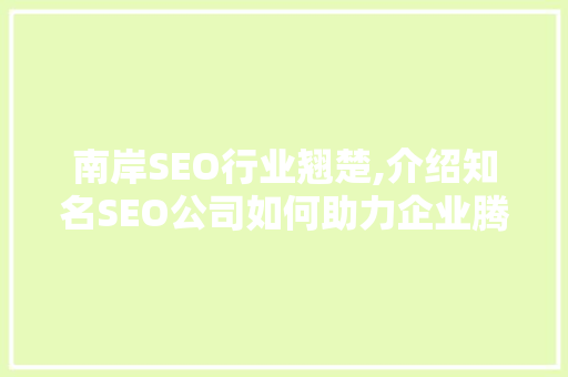 南岸SEO行业翘楚,介绍知名SEO公司如何助力企业腾飞