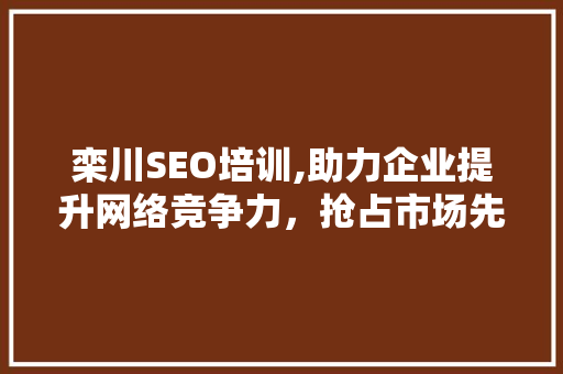 栾川SEO培训,助力企业提升网络竞争力，抢占市场先机