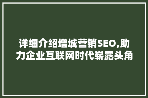 详细介绍增城营销SEO,助力企业互联网时代崭露头角