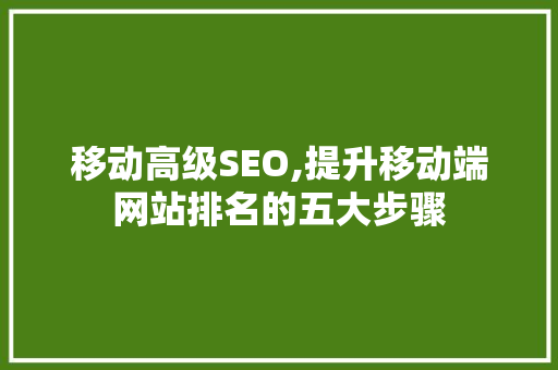 移动高级SEO,提升移动端网站排名的五大步骤