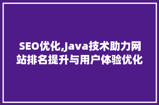 SEO优化,Java技术助力网站排名提升与用户体验优化