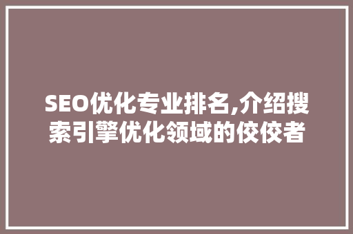 SEO优化专业排名,介绍搜索引擎优化领域的佼佼者