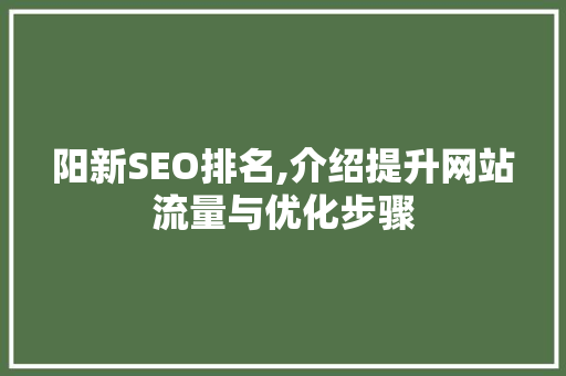 阳新SEO排名,介绍提升网站流量与优化步骤
