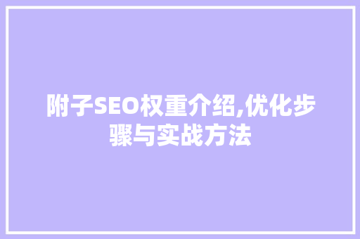 附子SEO权重介绍,优化步骤与实战方法