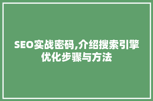 SEO实战密码,介绍搜索引擎优化步骤与方法