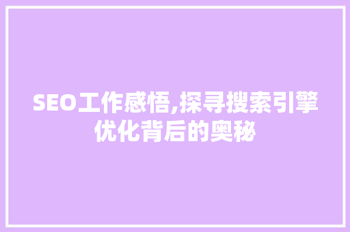 SEO工作感悟,探寻搜索引擎优化背后的奥秘  第1张
