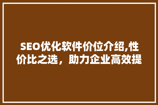 SEO优化软件价位介绍,性价比之选，助力企业高效提升网站排名