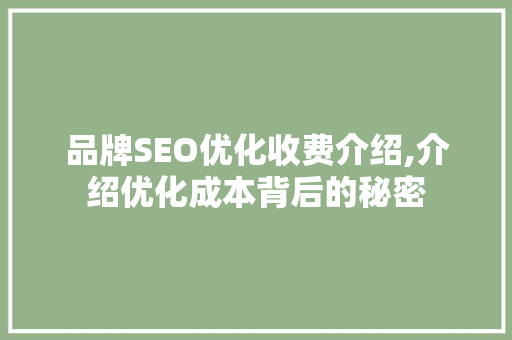 品牌SEO优化收费介绍,介绍优化成本背后的秘密